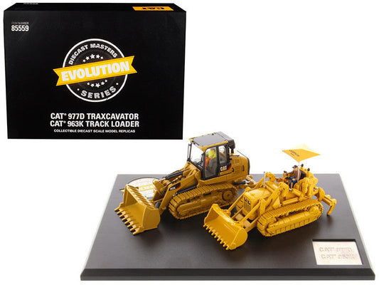 CAT Caterpillar 977D Traxcavator (Circa 1955-1960) and CAT Caterpillar 963K Track Loader (Current) with Operators "Evolution Series" 1/50 Diecast Models by Diecast Masters-0