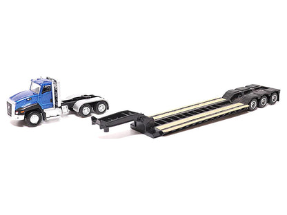 CAT Caterpillar CT660 Day Cab Tractor Blue Metallic with Lowboy Trailer and CAT 315C L Hydraulic Excavator Yellow 1/87 (HO) Diecast Model by Diecast Masters-1