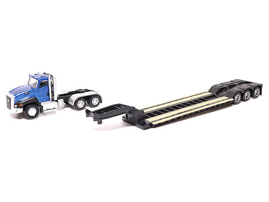 CAT Caterpillar CT660 Day Cab Tractor Blue Metallic with Lowboy Trailer and CAT 315C L Hydraulic Excavator Yellow 1/87 (HO) Diecast Model by Diecast Masters-1