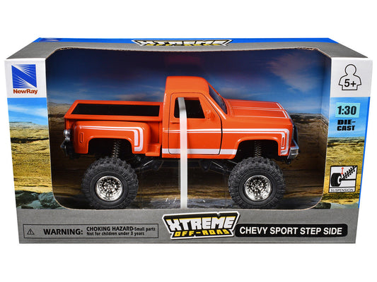 Chevrolet Sport Step Side Pickup Truck Orange with White Graphics ’Xtreme Off-Road’ Series 1/30 Diecast Model by New