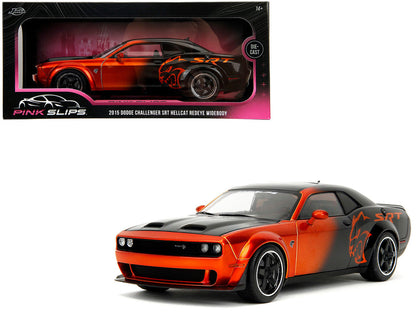 Dodge Challenger SRT Hellcat Orange Metallic and Black "Pink Slips" Series 1/18 Diecast Model Car by Jada-4