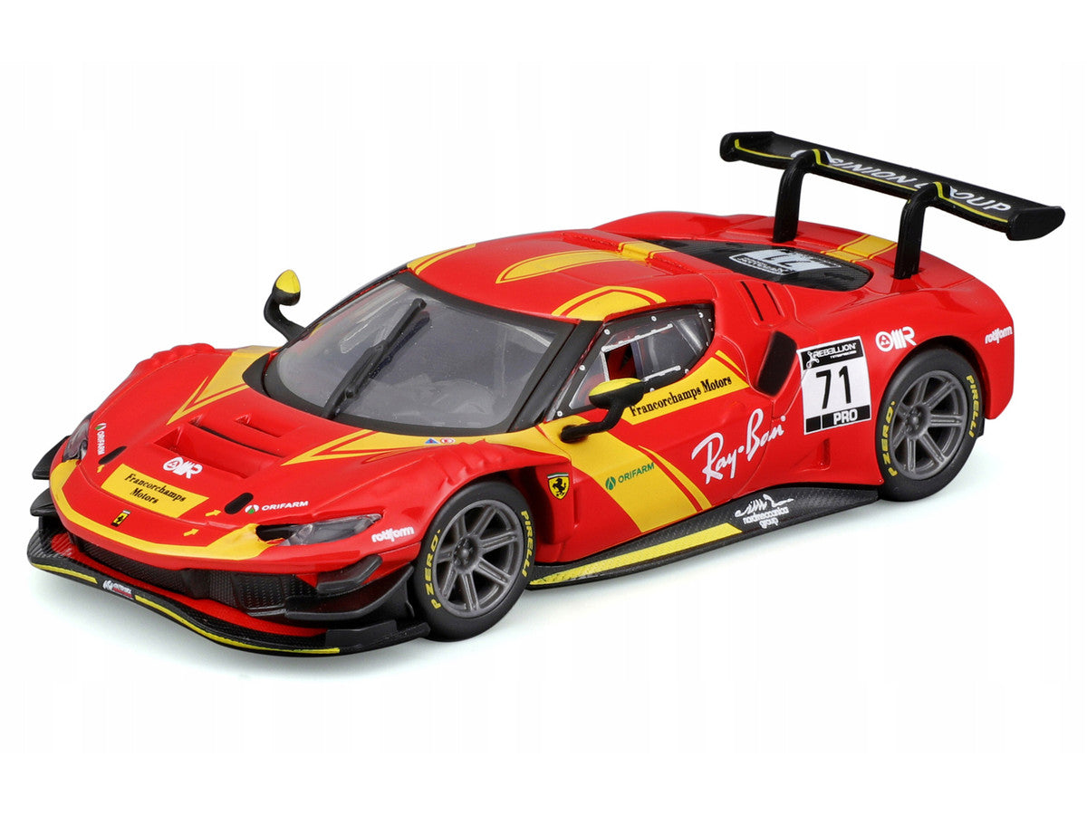Ferrari 296 GT3 #71 Red "Francorchamps Motors" (2022) "Racing" Series with Display Case 1/43 Diecast Model Car by Bburago-0