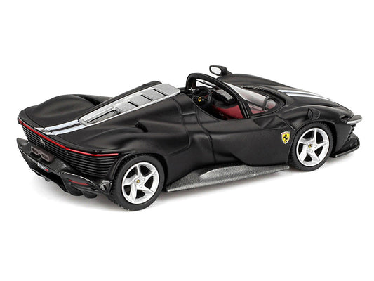 Ferrari Daytona SP3 Matt Black with White Stripes and Red Interior 1/64 Diecast Model Car by BBR-1