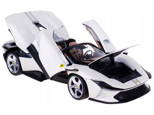 Ferrari Daytona SP3 White Metallic with Silver Stripes "Signature Series" 1/18 Diecast Model Car by Bburago-1