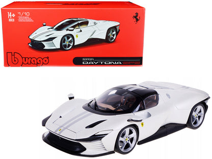 Ferrari Daytona SP3 White Metallic with Silver Stripes "Signature Series" 1/18 Diecast Model Car by Bburago-0