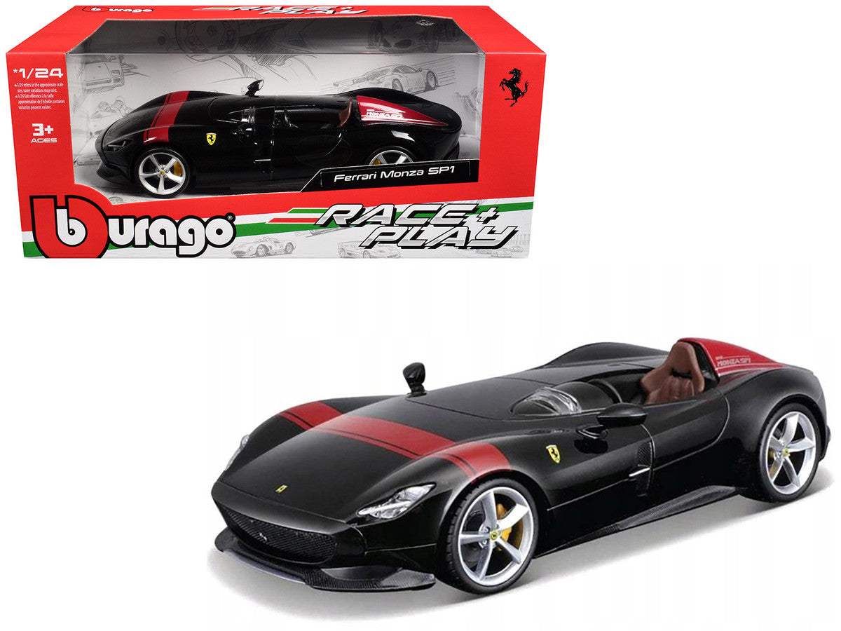 Ferrari Monza SP1 Black Metallic with Red Stripes "Race & Play" Series 1/24 Diecast Model Car by Bburago-2