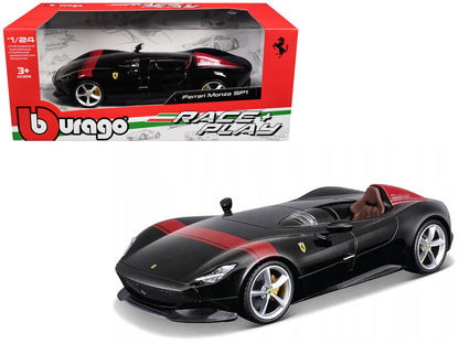 Ferrari Monza SP1 Black Metallic with Red Stripes "Race & Play" Series 1/24 Diecast Model Car by Bburago-2