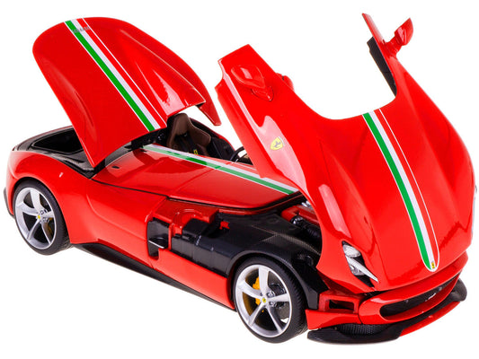 Ferrari Monza SP1 Red with Italian Flag Stripes "Signature Series" 1/18 Diecast Model Car by Bburago-1