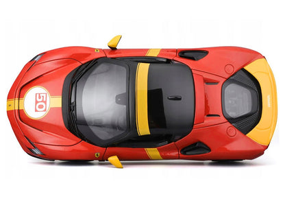 Ferrari SF90 Stradale Assetto Fiorano #50 Red with Black Top and Yellow Stripes "Race + Play" Series 1/18 Diecast Model Car by Bburago-1