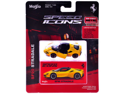 Ferrari SF90 Stradale Yellow with Black Top "Speed Icons" Series 1/64 Diecast Model Car by Maisto-2