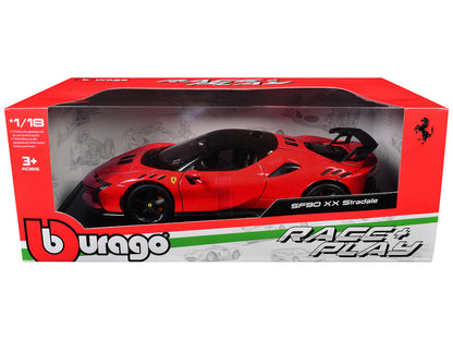 Ferrari SF90 XX Stradale Red with Black Top "Race + Play" Series 1/18 Diecast Model Car by Bburago-3