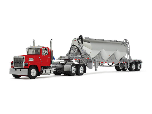 Ford LTL 9000 Day Cab with Heil Pneumatic Tank Trailer Heil Red 1/64 Diecast Model by DCP/First Gear-1