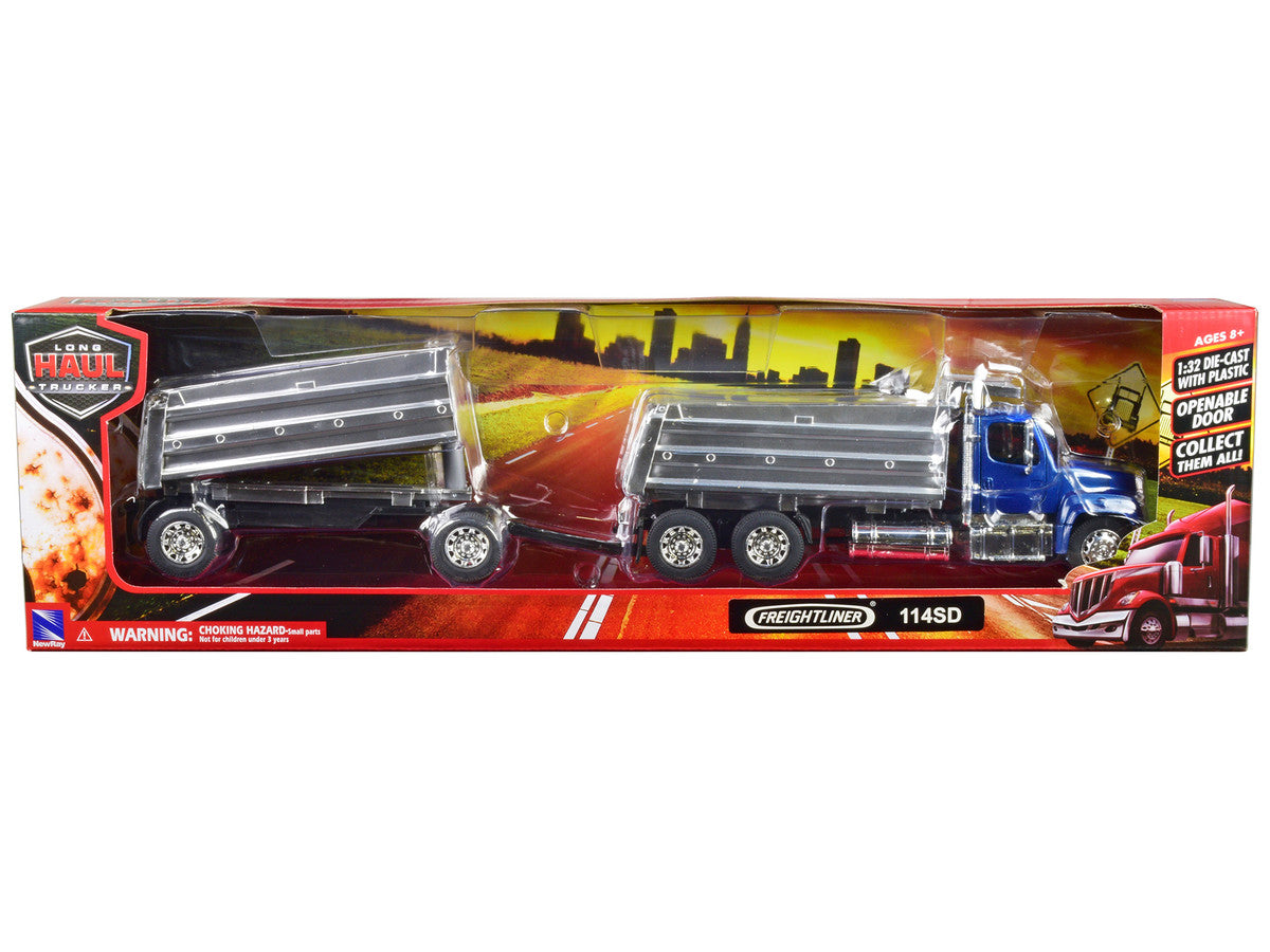 Freightliner 114SD Dump Truck with Twin Dump Body Blue "Long Haul Trucker" Series 1/32 Diecast Model by New Ray-2