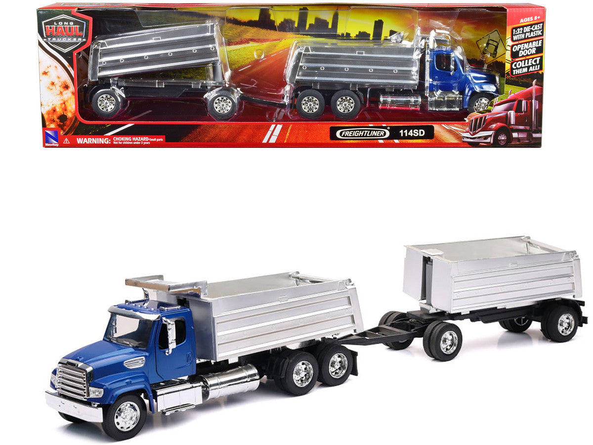 Freightliner 114SD Dump Truck with Twin Dump Body Blue "Long Haul Trucker" Series 1/32 Diecast Model by New Ray-0