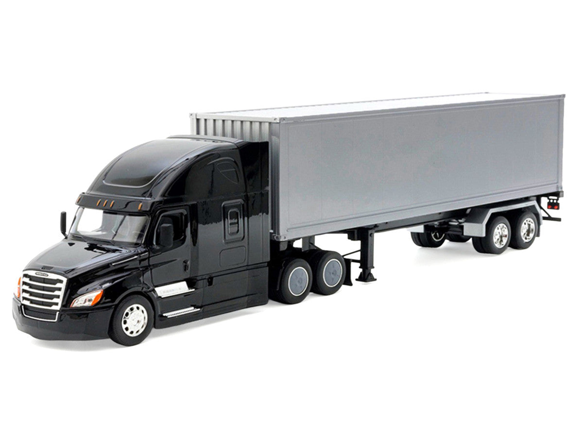 Freightliner Cascadia Truck Black with Silver Container "Transporter" Series 1/32 Diecast Model by Welly-0