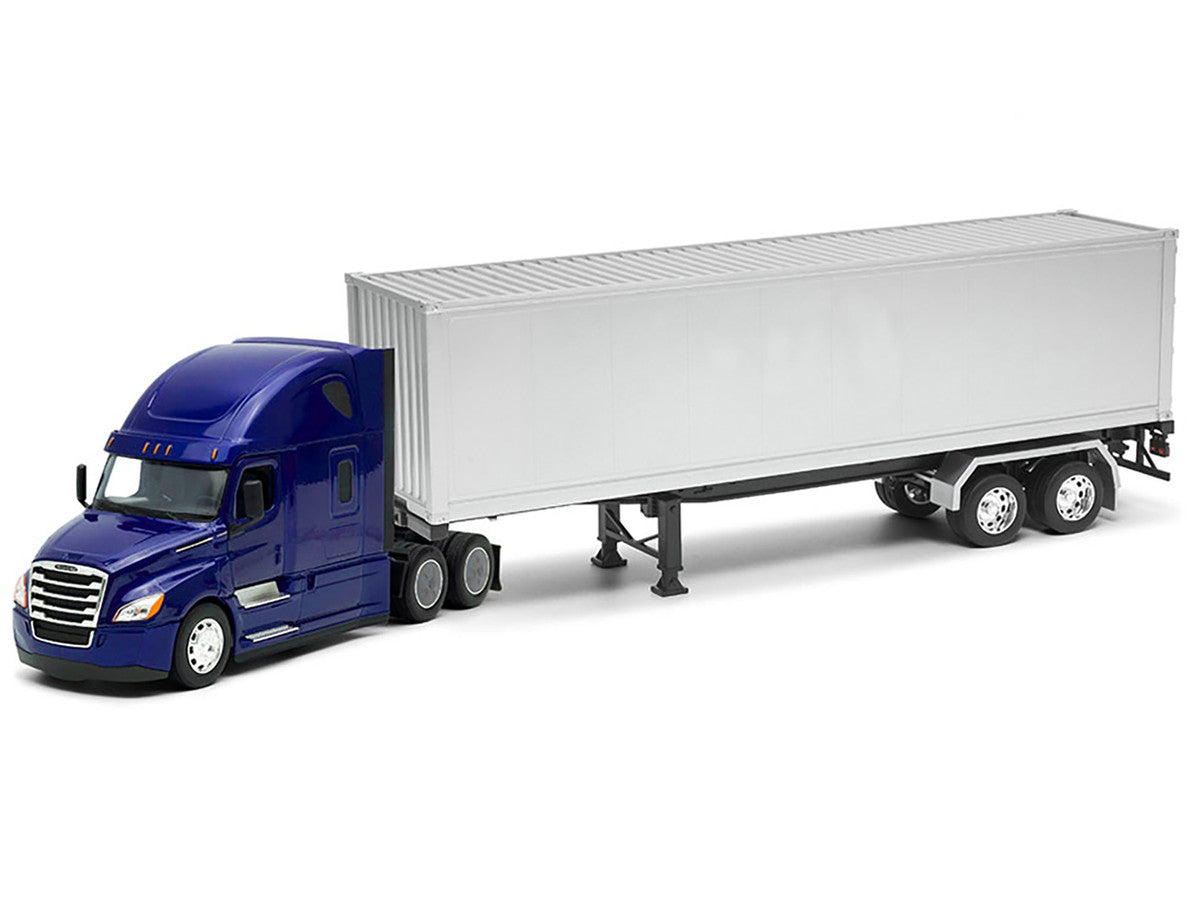 Freightliner Cascadia Truck Blue Metallic with Gray Container "Transporter" Series 1/32 Diecast Model by Welly-1