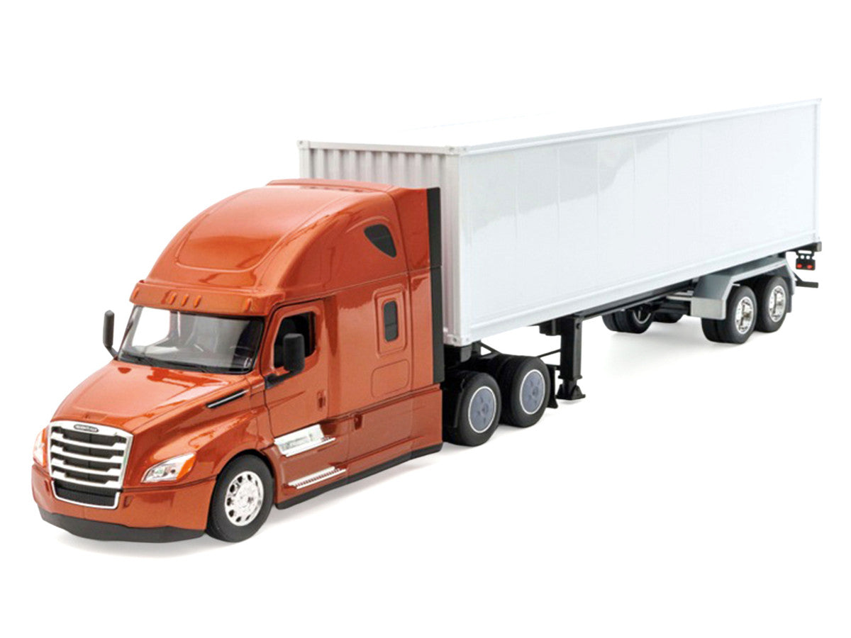 Freightliner Cascadia Truck Bronze Metallic with White Container "Transporter" Series 1/32 Diecast Model by Welly-1