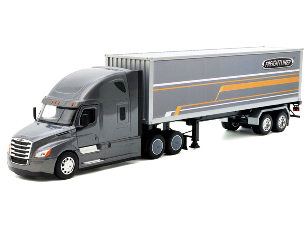 Freightliner Cascadia Truck Gray Metallic with Gray Container with Graphics "Transporter" Series 1/32 Diecast Model by Welly-0