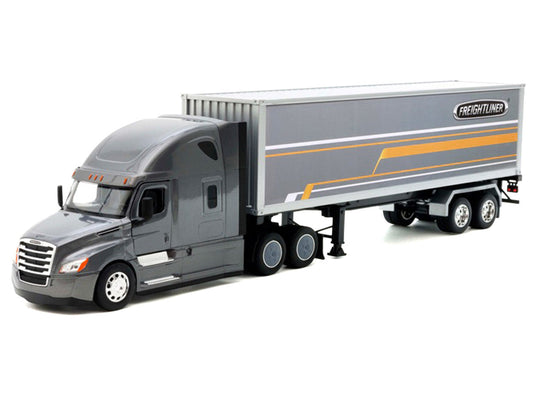 Freightliner Cascadia Truck Gray Metallic with Gray Container with Graphics "Transporter" Series 1/32 Diecast Model by Welly-0