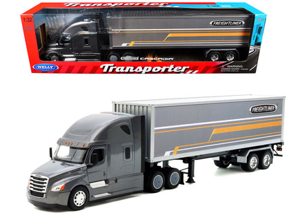 Freightliner Cascadia Truck Gray Metallic with Gray Container with Graphics "Transporter" Series 1/32 Diecast Model by Welly-2