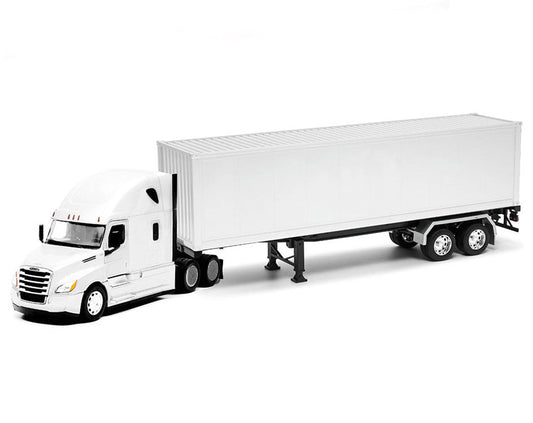 Freightliner Cascadia Truck White with White Container "Transporter" Series 1/32 Diecast Model by Welly-1