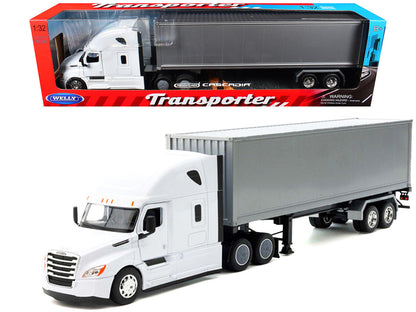 Freightliner Cascadia Truck White with Gray Container "Transporter" Series 1/32 Diecast Model by Welly-2