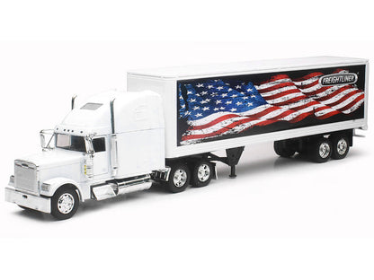 Freightliner Classic XL Truck White with Dry Van Trailer White with Patriotic Graphic "Long Haul Truckers" Series 1/32 Diecast Model by New Ray-0