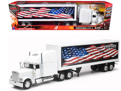 Freightliner Classic XL Truck White with Dry Van Trailer White with Patriotic Graphic "Long Haul Truckers" Series 1/32 Diecast Model by New Ray-2