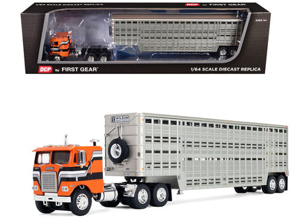 Freightliner COE and 45' Wilson Vintage Livestock Trailer Orange with Stripes 1/64 Diecast Model by DCP/First Gear-3