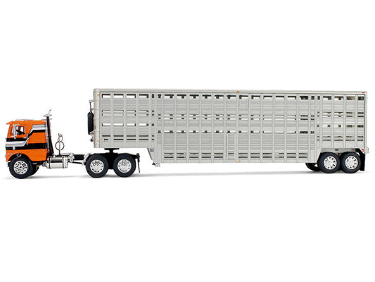 Freightliner COE and 45' Wilson Vintage Livestock Trailer Orange with Stripes 1/64 Diecast Model by DCP/First Gear-0