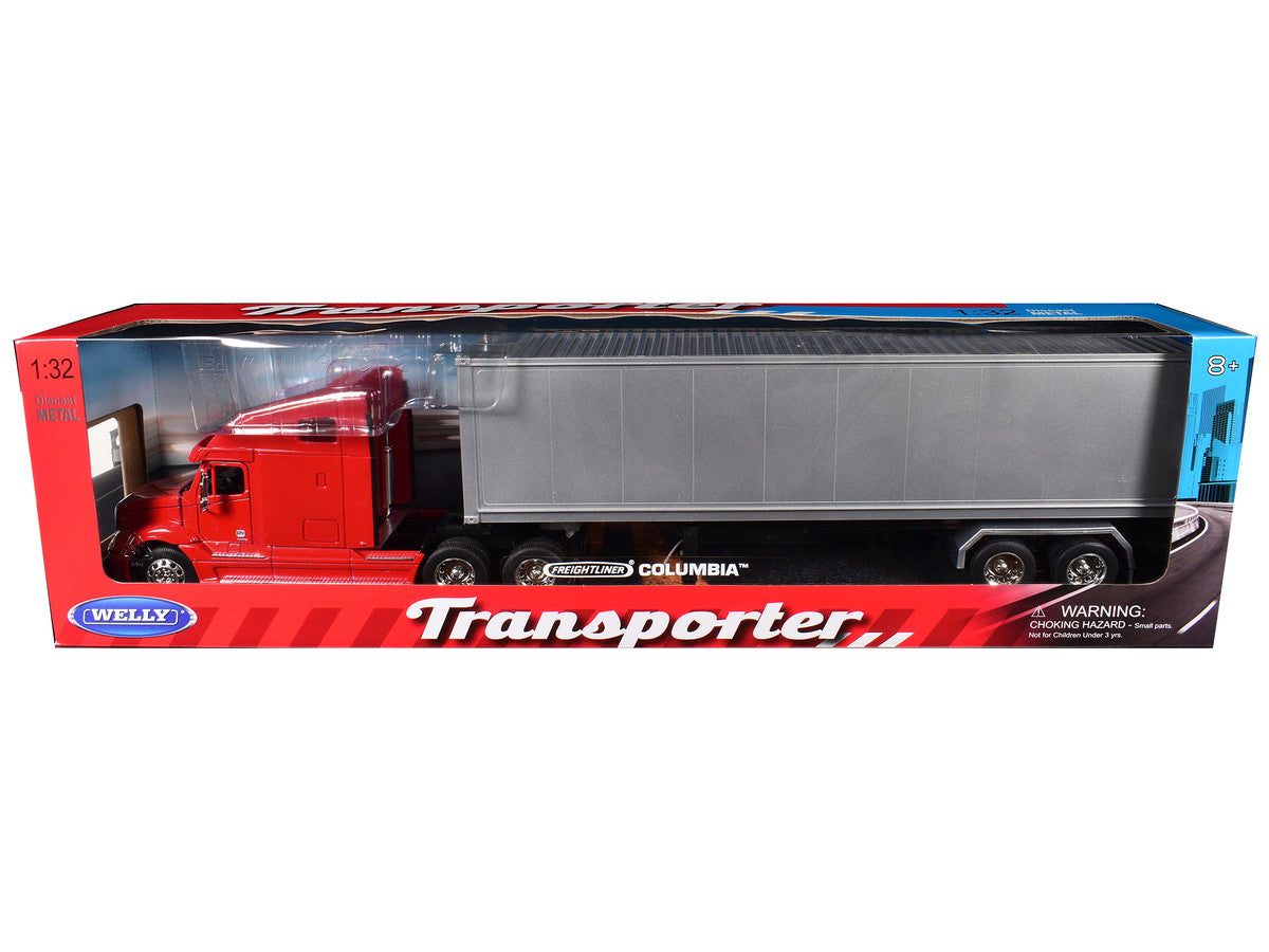 Freightliner Columbia Truck Red with Gray Container 1/32 Diecast Model by Welly-2