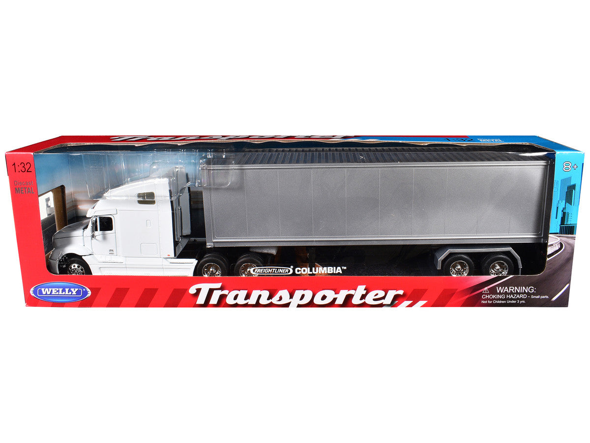 Freightliner Columbia Truck White with Gray Container 1/32 Diecast Model by Welly-2