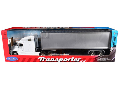 Freightliner Columbia Truck White with Gray Container 1/32 Diecast Model by Welly-2