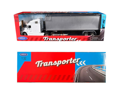Freightliner Columbia Truck White with Gray Container 1/32 Diecast Model by Welly-1