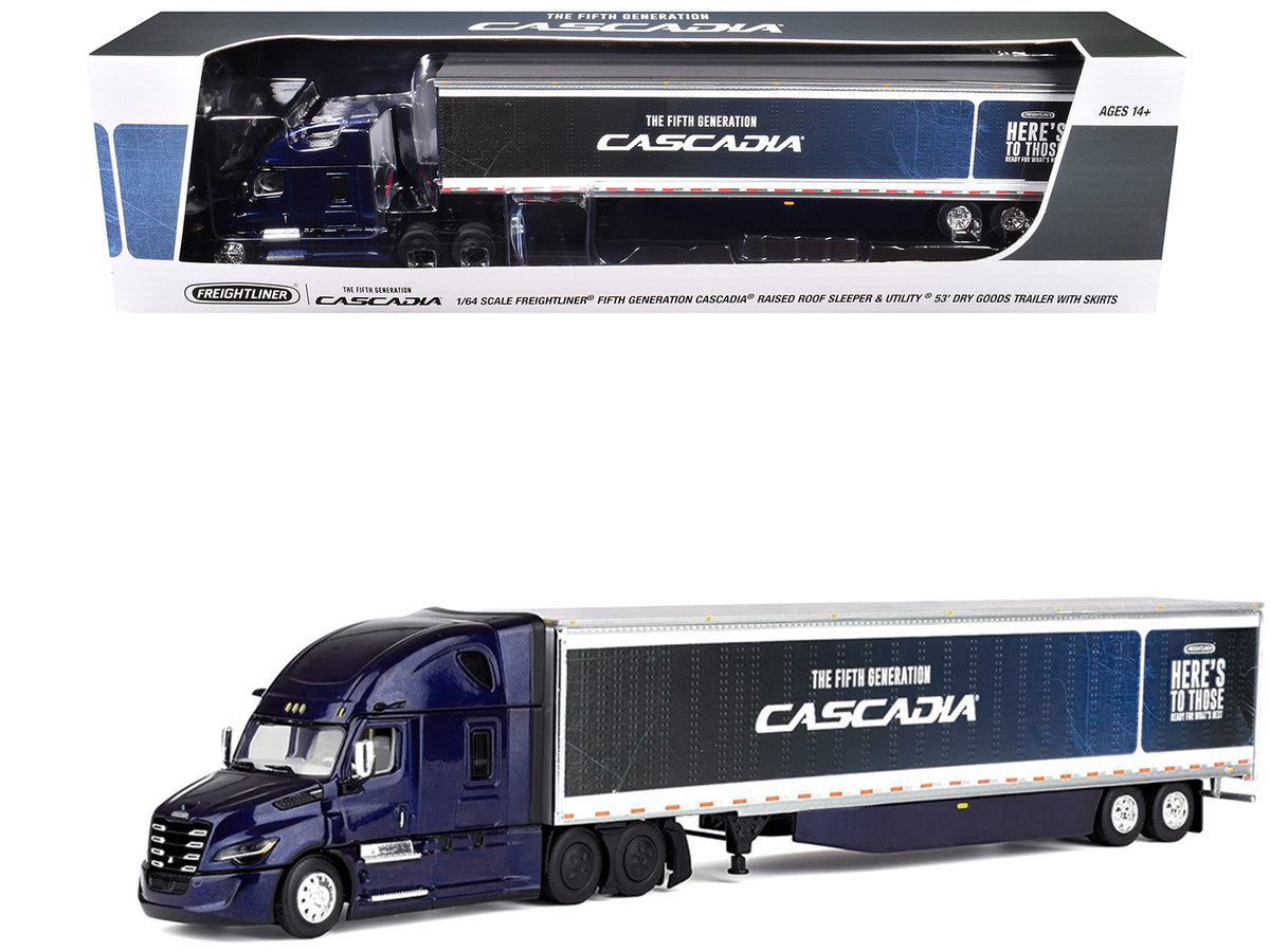 Freightliner Fifth Generation Cascadia Raised Roof Sleeper & 53' Utility Trailer with Skirts Midnight Blue 1/64 Diecast Model by DCP/First Gear-3