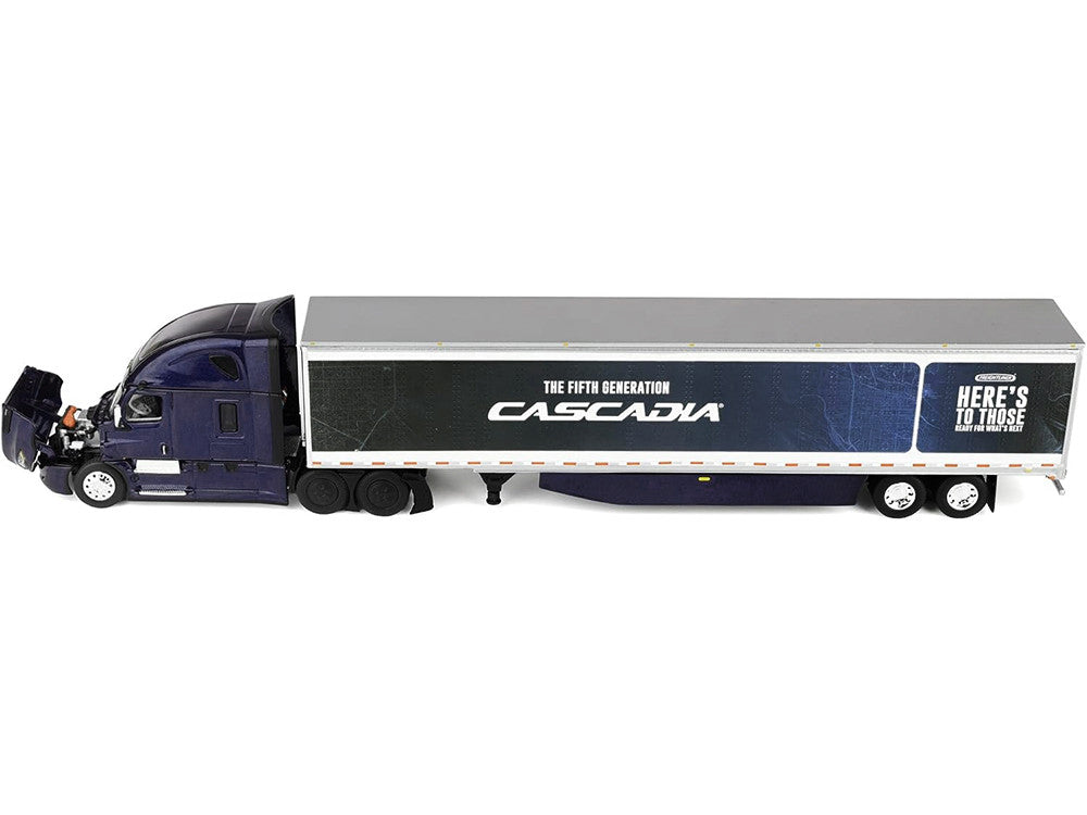 Freightliner Fifth Generation Cascadia Raised Roof Sleeper & 53' Utility Trailer with Skirts Midnight Blue 1/64 Diecast Model by DCP/First Gear-0