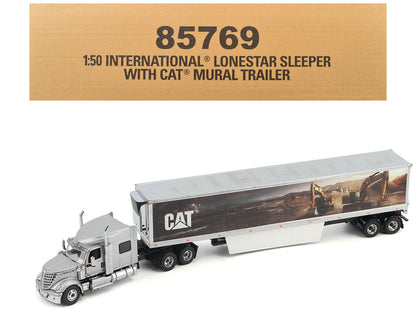 International Lonestar Truck with Sleeper Silver Metallic with "CAT Caterpillar" Mural Trailer "Transport Series" 1/50 Diecast Model by Diecast Masters-4