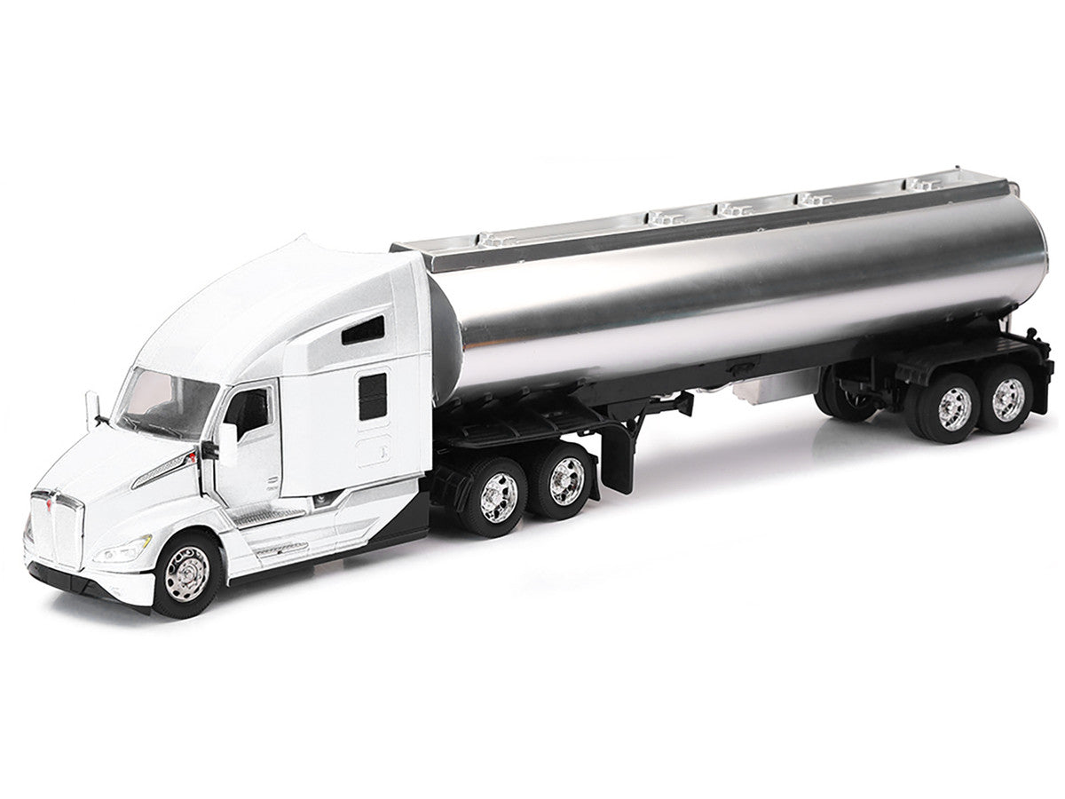 Kenworth T680 Truck White with Oil Tanker Trailer Chrome "Long Haul Trucker" Series 1/32 Diecast Model by New Ray-1