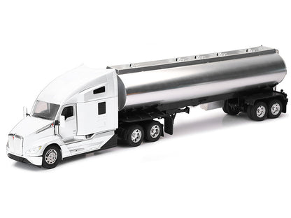 Kenworth T680 Truck White with Oil Tanker Trailer Chrome "Long Haul Trucker" Series 1/32 Diecast Model by New Ray-1