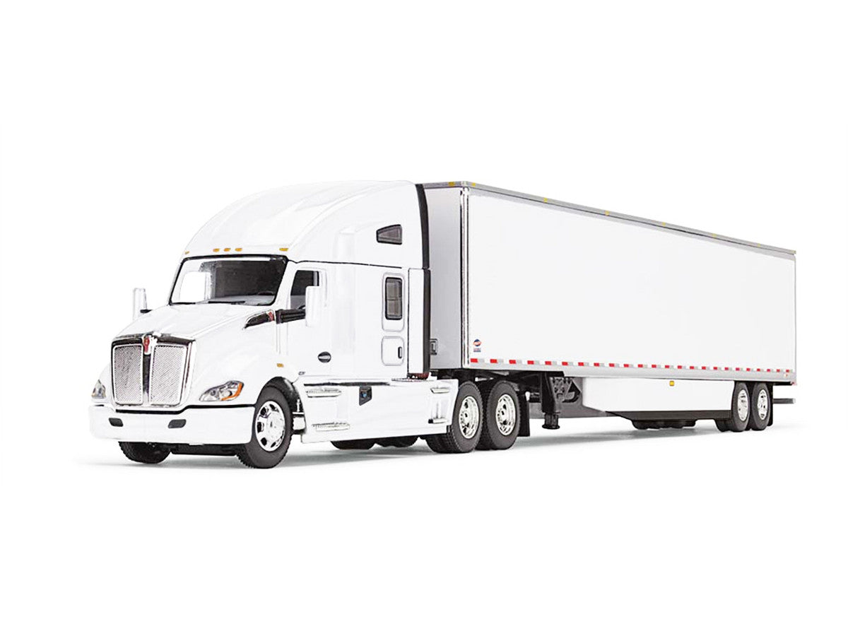 Kenworth T680 with 76" High Roof Sleeper and 53' Smooth Sided Dry Goods Trailer White 1/64 Diecast Model by DCP/First Gear-1