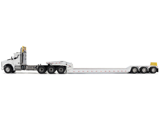Kenworth T880 SBFA Tridem Truck with Trail King HDG Lowboy Trailer White "Transport Series" 1/50 Diecast Model by Diecast Masters-0