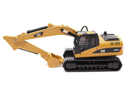 Kenworth T880 SBFS Sleeper Tandem Tractor Black with Lowboy Trailer and CAT 320D L Hydraulic Excavator Yellow 1/87 (HO) Diecast Model by Diecast Masters-1