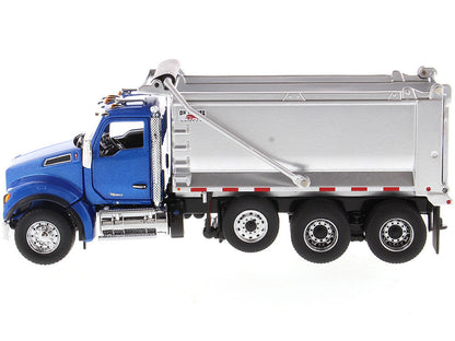 Kenworth T880S SFFA Tandem Axle with Pusher Axle OX Stampede Dump Truck Blue and Chrome "Transport Series" 1/50 Diecast Model by Diecast Masters-1
