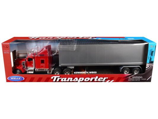 Kenworth W900 Truck Red with Gray Container 1/32 Diecast Model by Welly-0