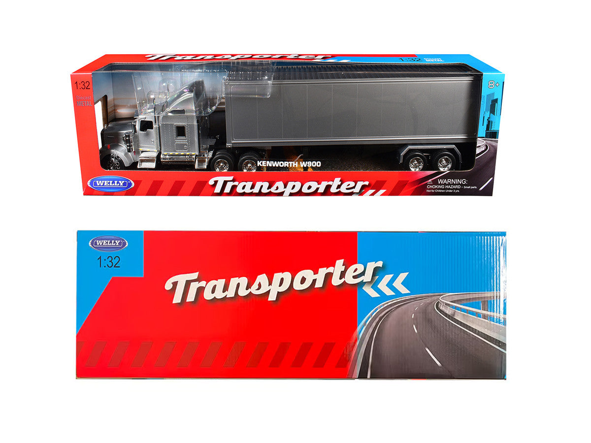 Kenworth W900 Truck Silver Metallic with Gray Container 1/32 Diecast Model by Welly-2