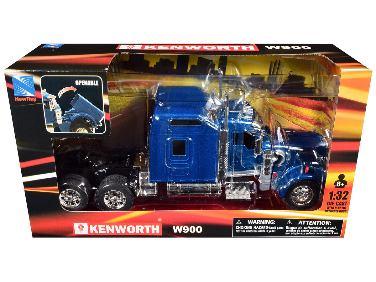 Kenworth W900 Truck Tractor Blue Metallic 1/32 Diecast Model by New Ray-1