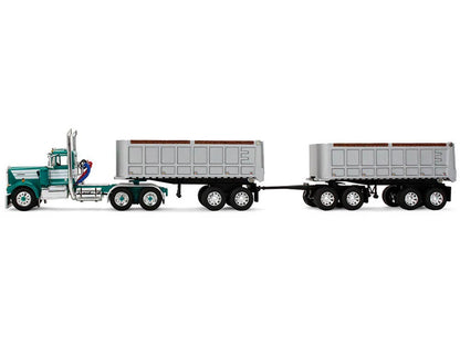 Kenworth W900A Day Cab with 22' Dual End Dump Trailers Turquoise with White Stripes 1/64 Diecast Model by DCP/First Gear-0