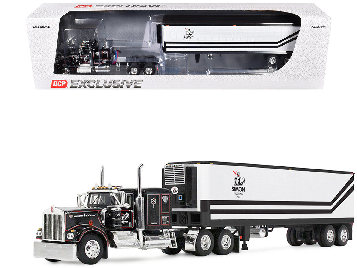 Kenworth W900A with 60" Flat Top Sleeper and 40' Vintage Trailer with Reefer "Dick Simon Trucking" Black with Graphics 1/64 Diecast Model by DCP/First Gear-2