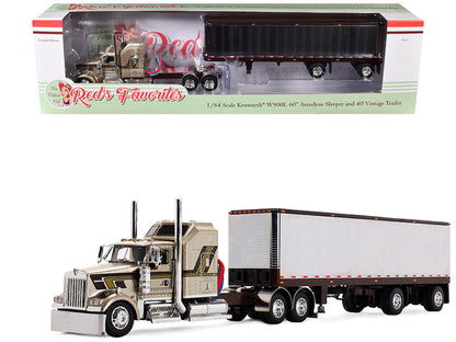 Kenworth W900L with 60" Aerodyne Sleeper and 40' Vintage Trailer "Red's Favorites - Jason Sanders" Beige with Stripes 1/64 Diecast Model by DCP/First Gear-4