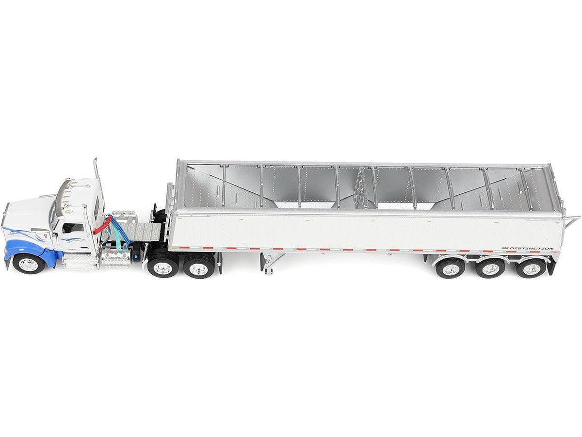 Kenworth W990 Day Cab and Lode King Distinction Hopper Trailer White and Blue 1/64 Diecast Model by DCP/First Gear-0